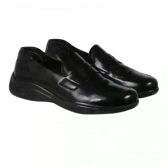 PRADA Men’s Spazzolato Penny Loafers, authenticated; Black leather. Size: 10 COA - Picture 3 of 13